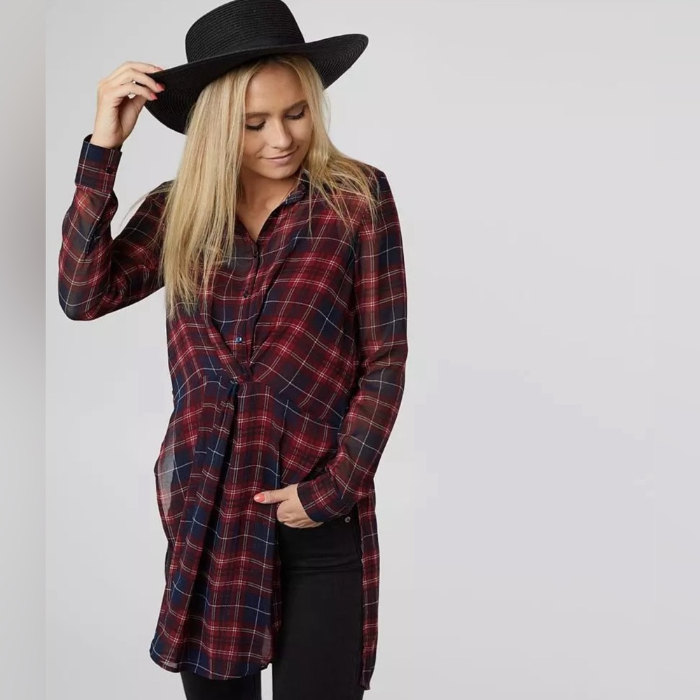 Buckle Sheer Plaid Tunic
